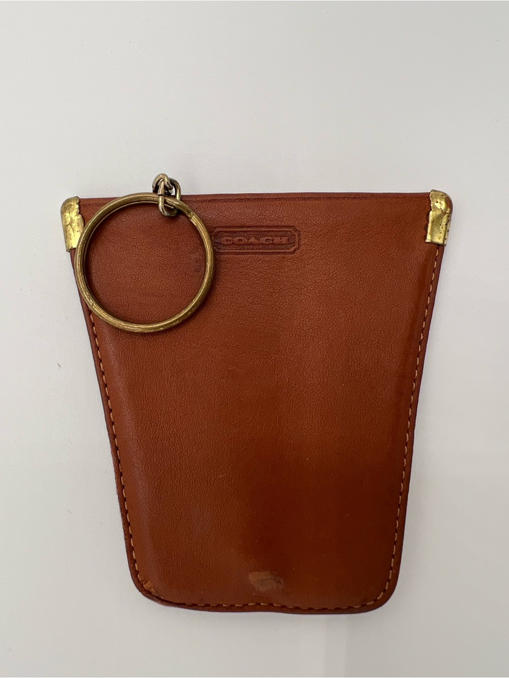 Vintage Coach Brown British Tan Leather Key chain Case Ring USA Squeeze Pouch